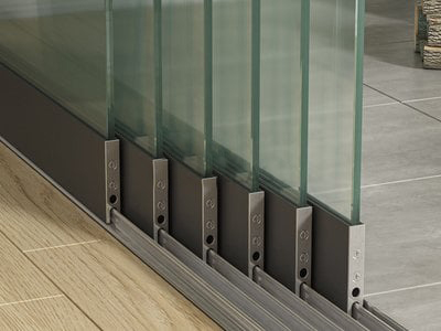 Staklena klizna stijena sa 6 šina antracit, do 5300 mm širine (6x 900 mm staklo) Staklena klizna stijena sa 6 šina antracit, do 5300 mm širine (6x 900 mm staklo)